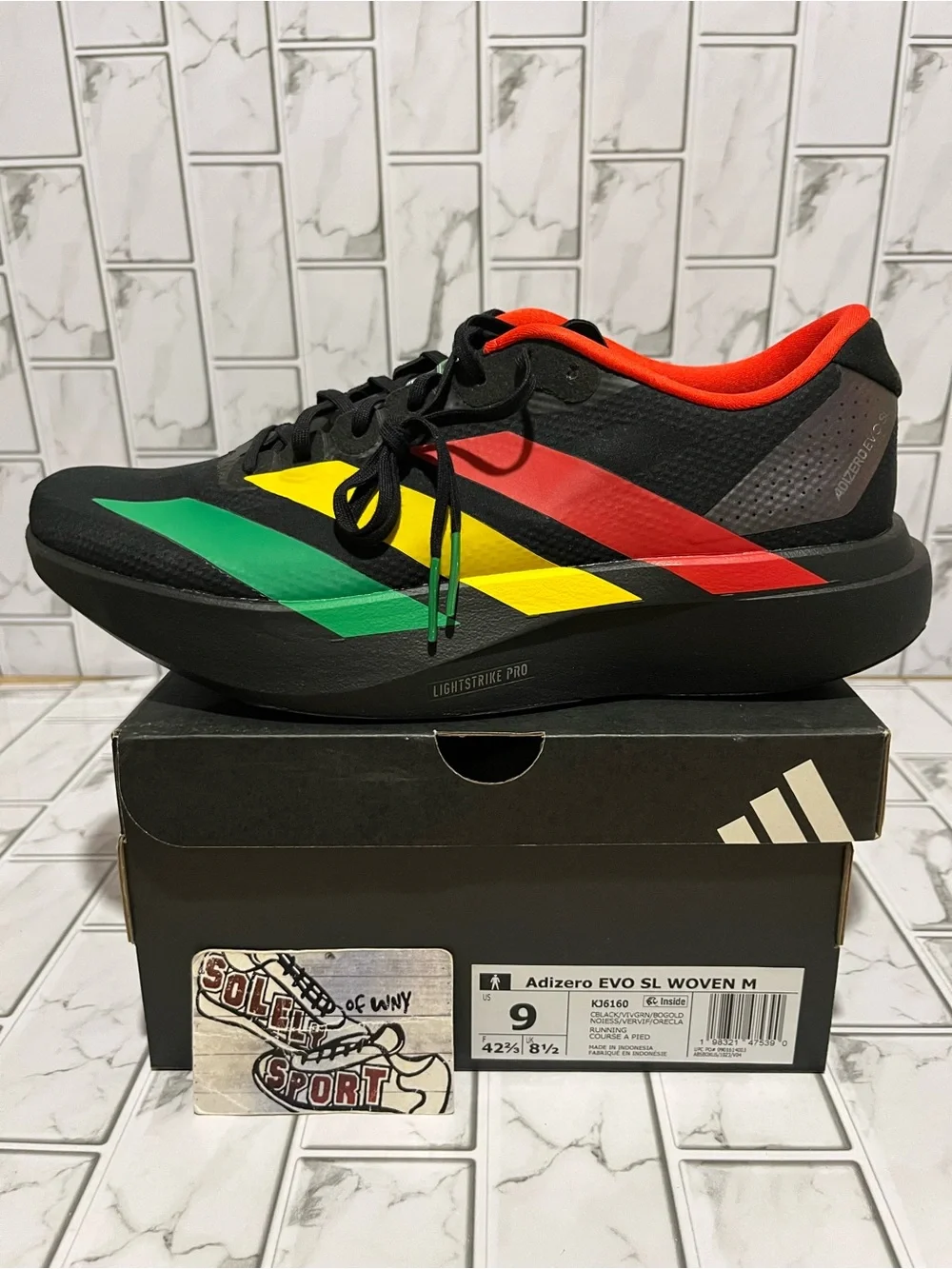 New Adidas Adizero Evo SL Woven Bob Marley Red Green Black Running Shoes Gym Men